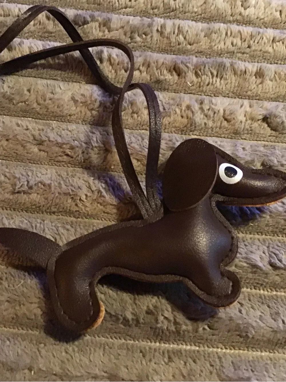 Dachshund Leather Charm Pendant - Dark Brown with Orange Accents